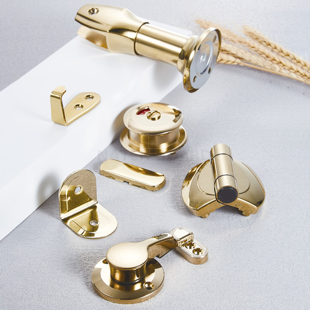 Modern Gold Stainless Steel Toilet Partition Hardware Accessories Hinge Hook Door Lock Fitting